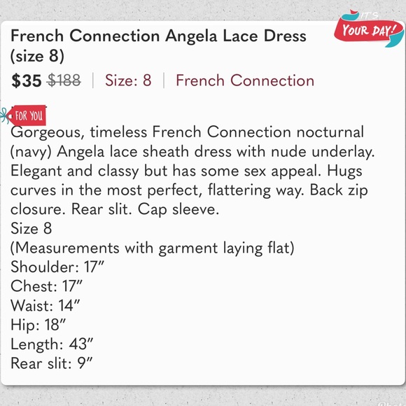 French Connection women Navy  Fast Angela lace dress size 8 - Picture 5 of 6